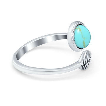 Fashion Ring Oxidized Stone Thumb Ring Round Simulated Turquoise CZ 925 Sterling Silver